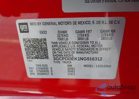 2022 Chevrolet Silverado 1500 from USA, damaged, VIN 3GCPDDEK1NG516312